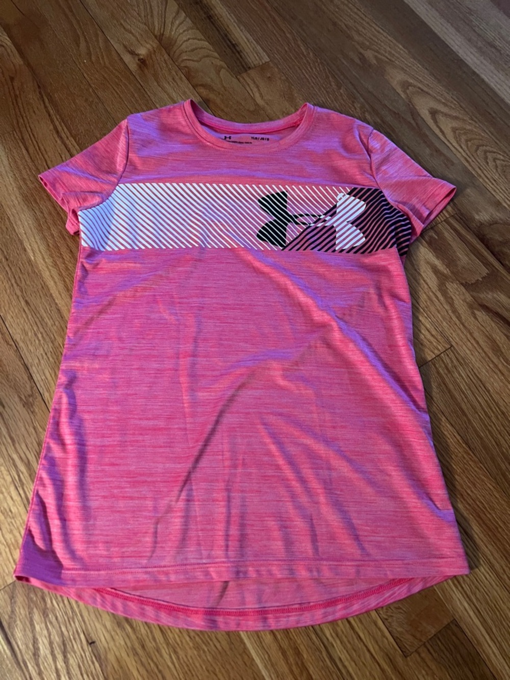 Under Armour Pink Heather Short Sleeve Girls' Tee with Graphic Stripe